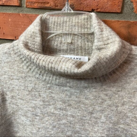 FRAME Oversized Swing Marled Knit Tan TurtleNeck Wool Alpaca Stretch Sweater XL - Picture 4 of 16